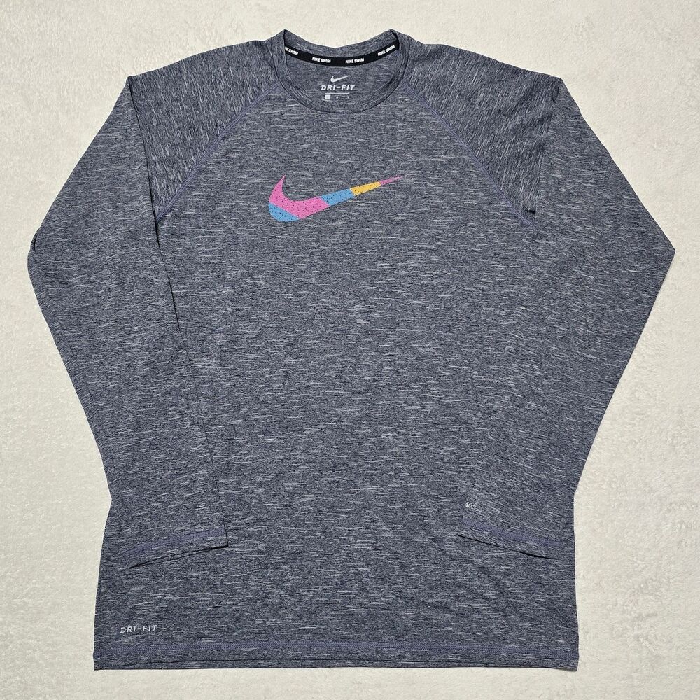 Nike Men's Large Dri-FIT Heather Gray Long Sleeve Hydroguard Swim Shirt